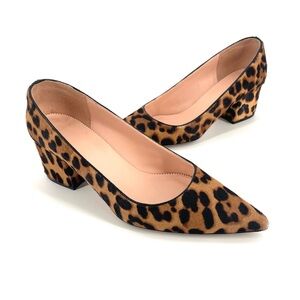 J. CREW Laney pumps in leopard calf hair point toe black suede classic heel
